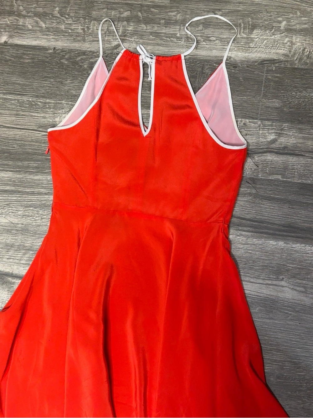 Girls From Savoy 100% Silk Red Fit & Flare Dress White Trim Siz 4 Cocktail Party - Picture 6 of 11